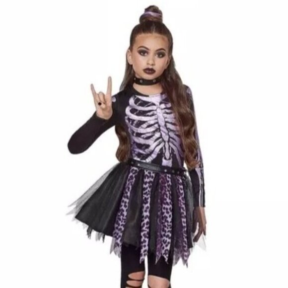 SPIRIT Halloween Dress Girls Medium Punk Skeleton Witch Costume Dress Only - Picture 2 of 11